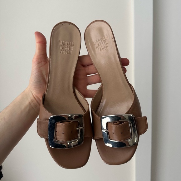 Maryam Nassir Zadeh MNZ Amina Sandals Mules in Tan / Camel brown - Picture 1 of 8
